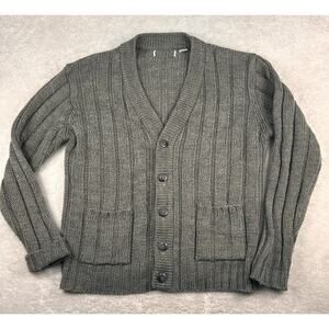 Vtg 90s Fishermans Cardigan Sweater Womens Sz L Gray Knit Granny Cabin Coastal